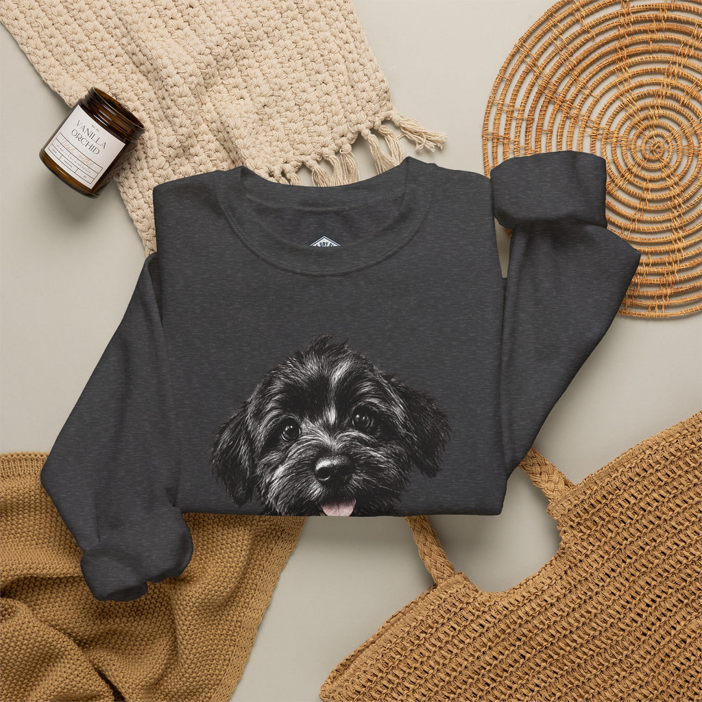 Cute Black Schnoodle Puppy Crewneck Sweatshirt