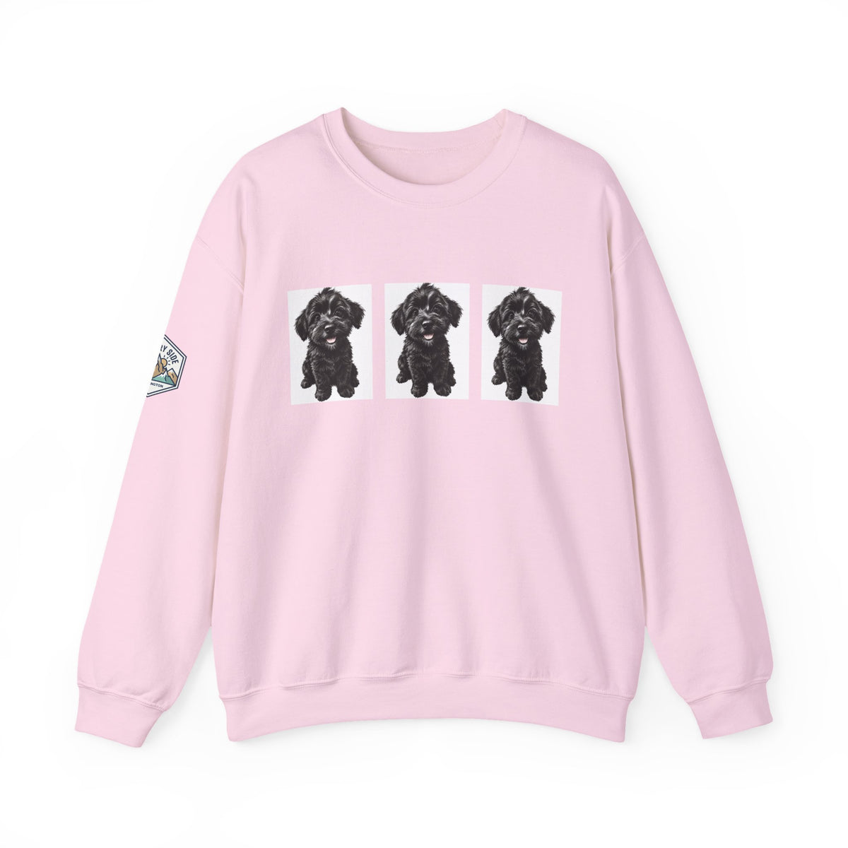 Three Black Schnoodle Puppy Graphic Crewneck Sweatshirt