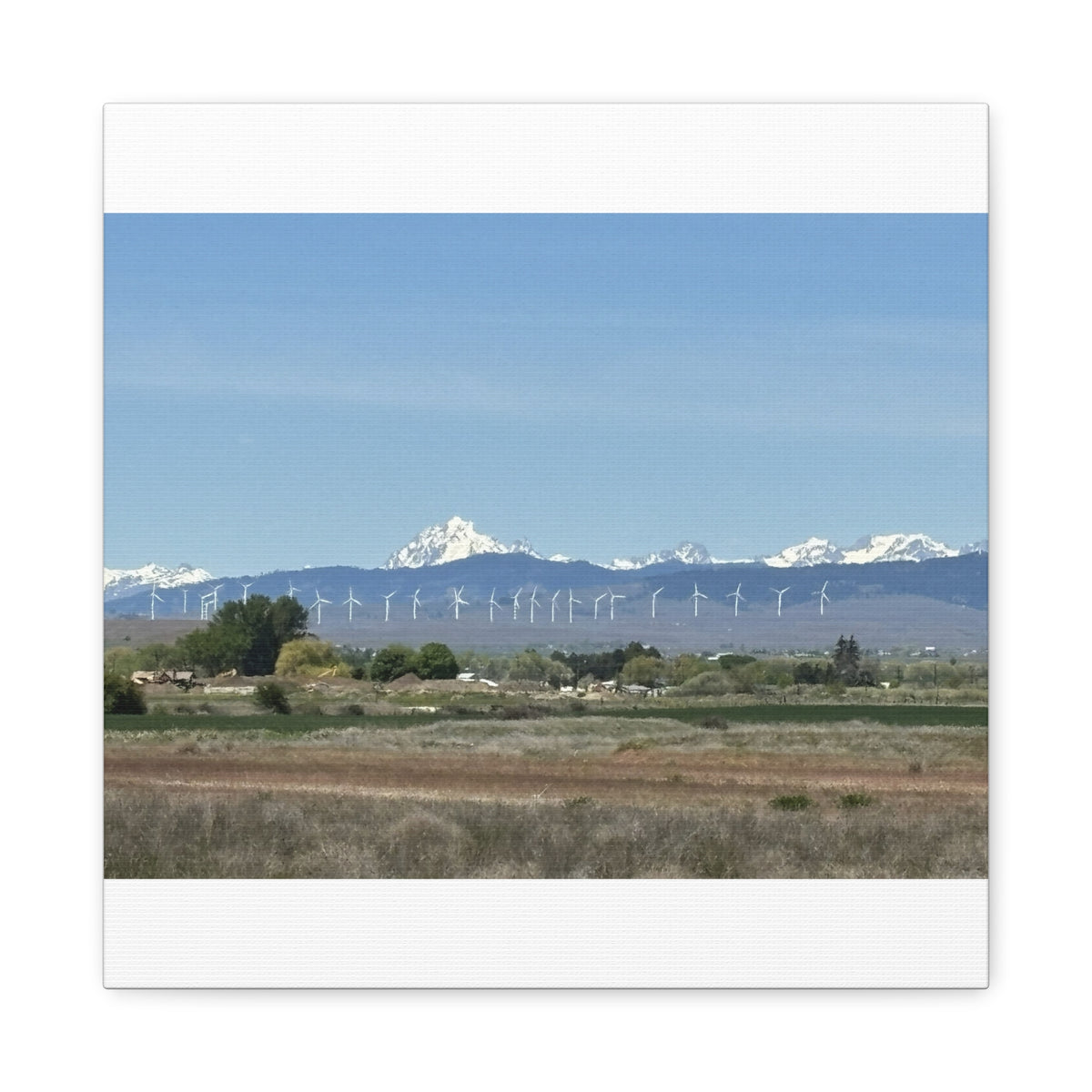 Décoration murale sur toile représentant la chaîne du mont Stuart et des éoliennes, vue depuis Ellensburg
