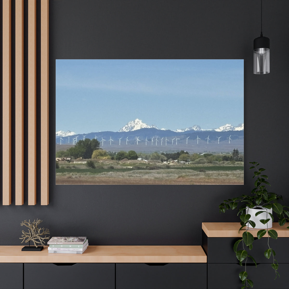 Mt Stuart Range with Windmill Landscape from Ellensburg Canvas Wall Art
