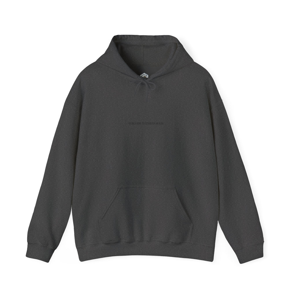 Sweat à capuche graphique « Je ne suis ici que pour un alibi »