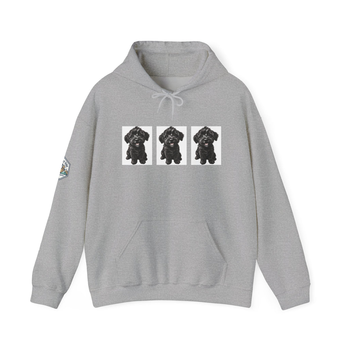 Three Black Schnoodle Puppy Graphic Hoodie