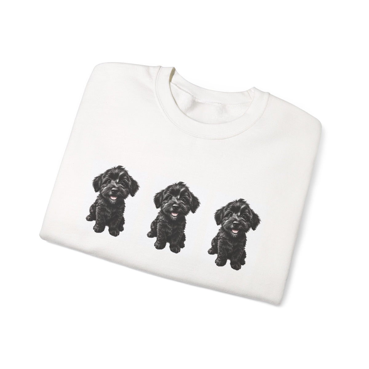 Three Black Schnoodle Puppy Graphic Crewneck Sweatshirt
