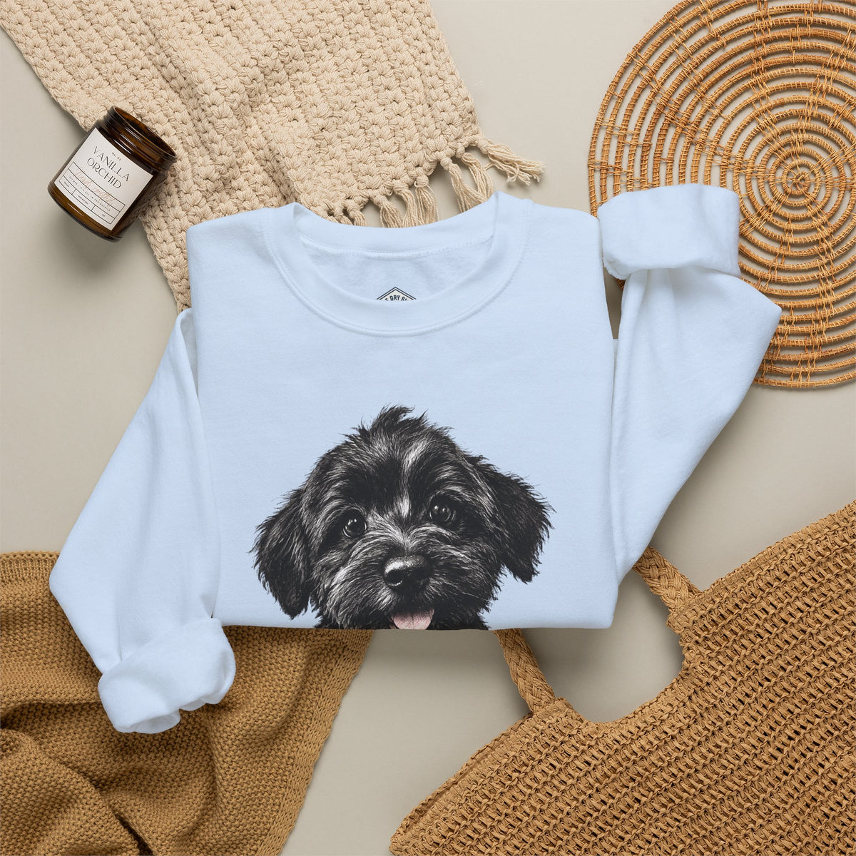 Cute Black Schnoodle Puppy Crewneck Sweatshirt