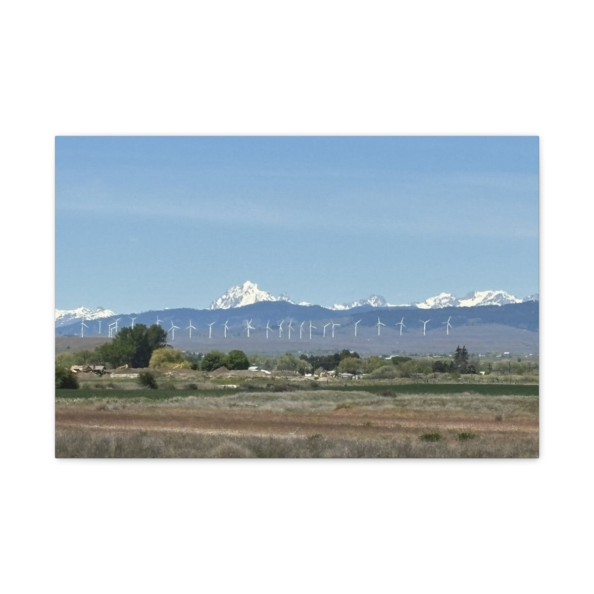 Décoration murale sur toile représentant la chaîne du mont Stuart et des éoliennes, vue depuis Ellensburg