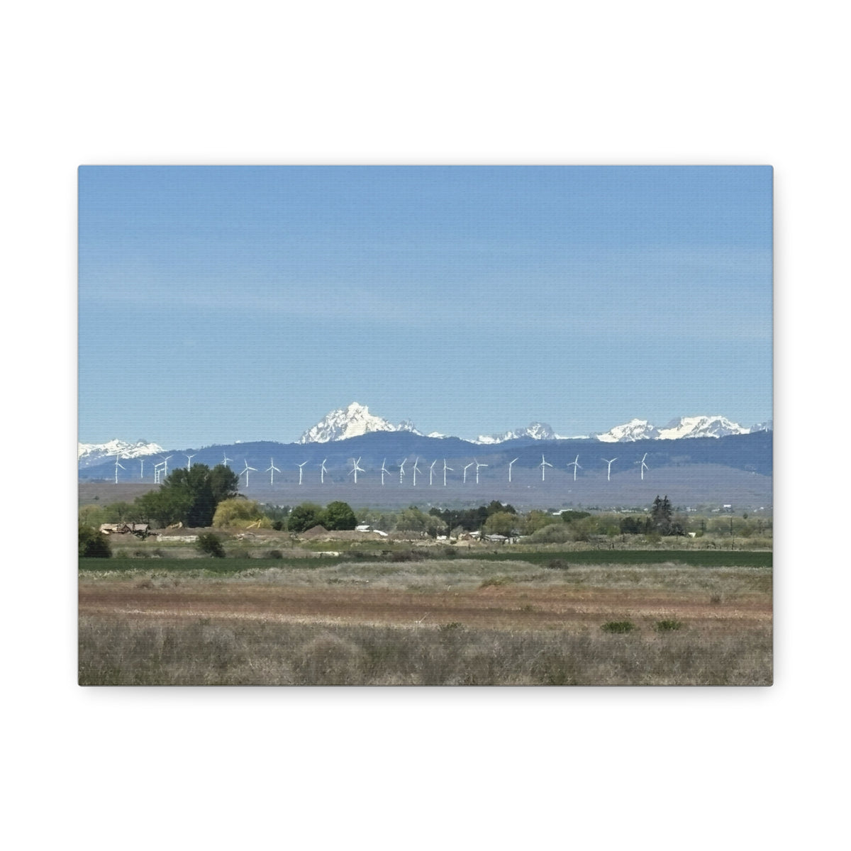 Décoration murale sur toile représentant la chaîne du mont Stuart et des éoliennes, vue depuis Ellensburg
