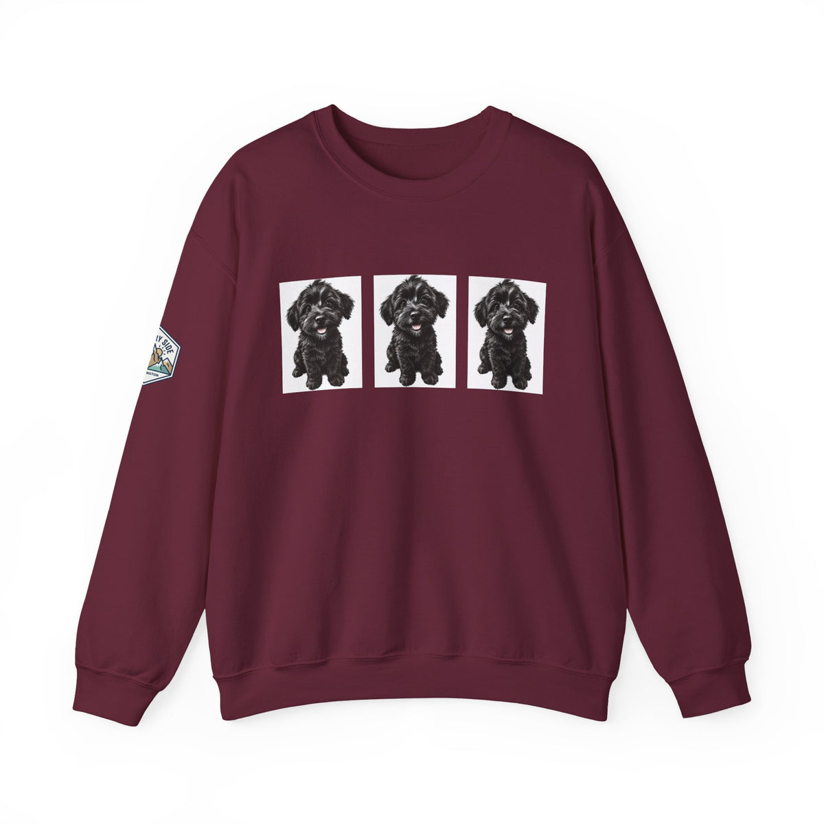 Three Black Schnoodle Puppy Graphic Crewneck Sweatshirt