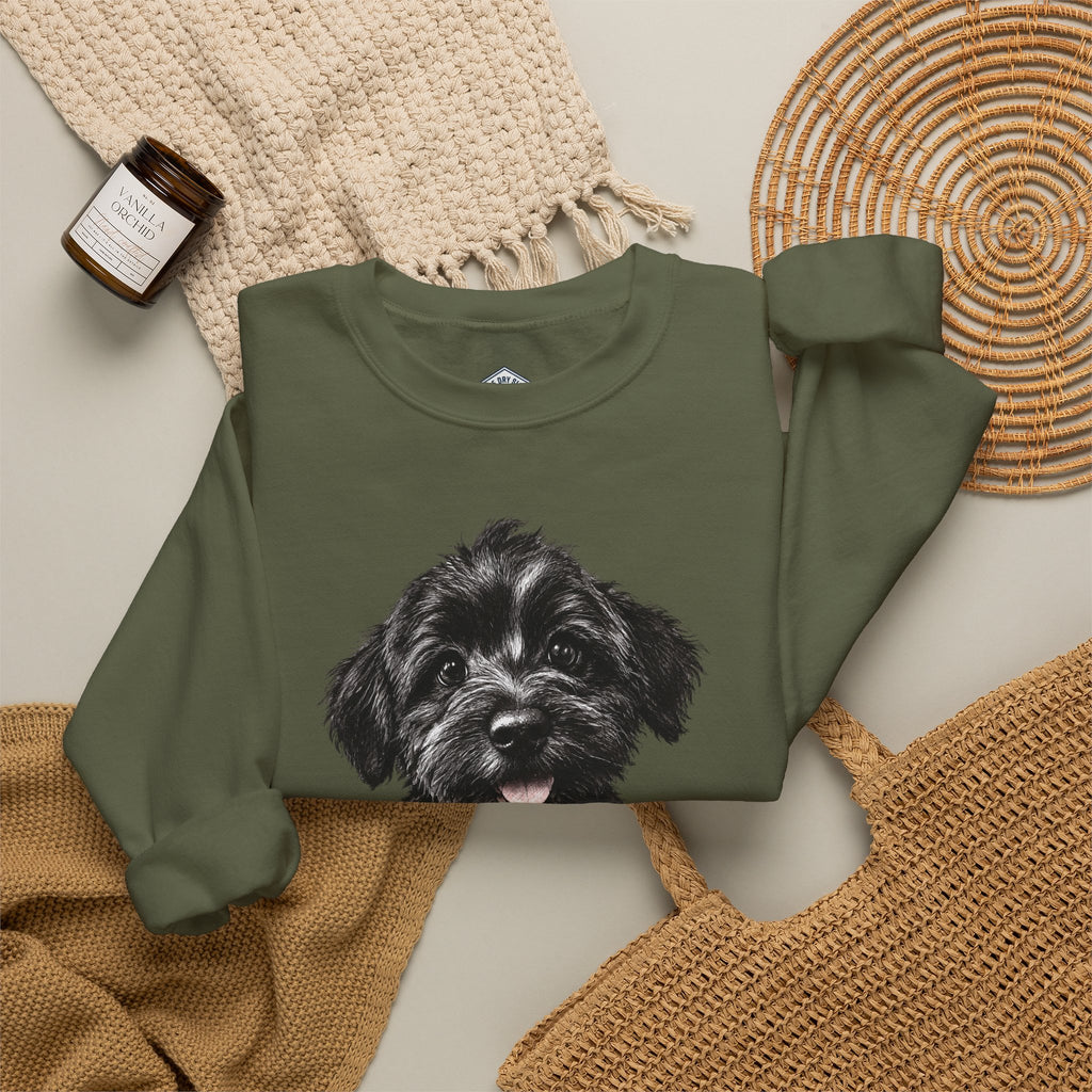 Cute Black Schnoodle Puppy Crewneck Sweatshirt