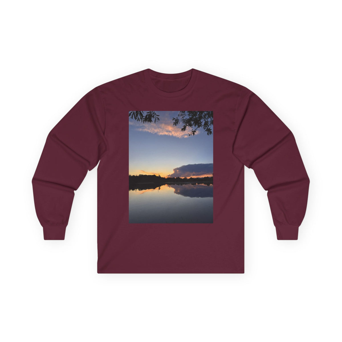 Ellensburg Sunset Fishing Pond Reflection Long Sleeve Tee