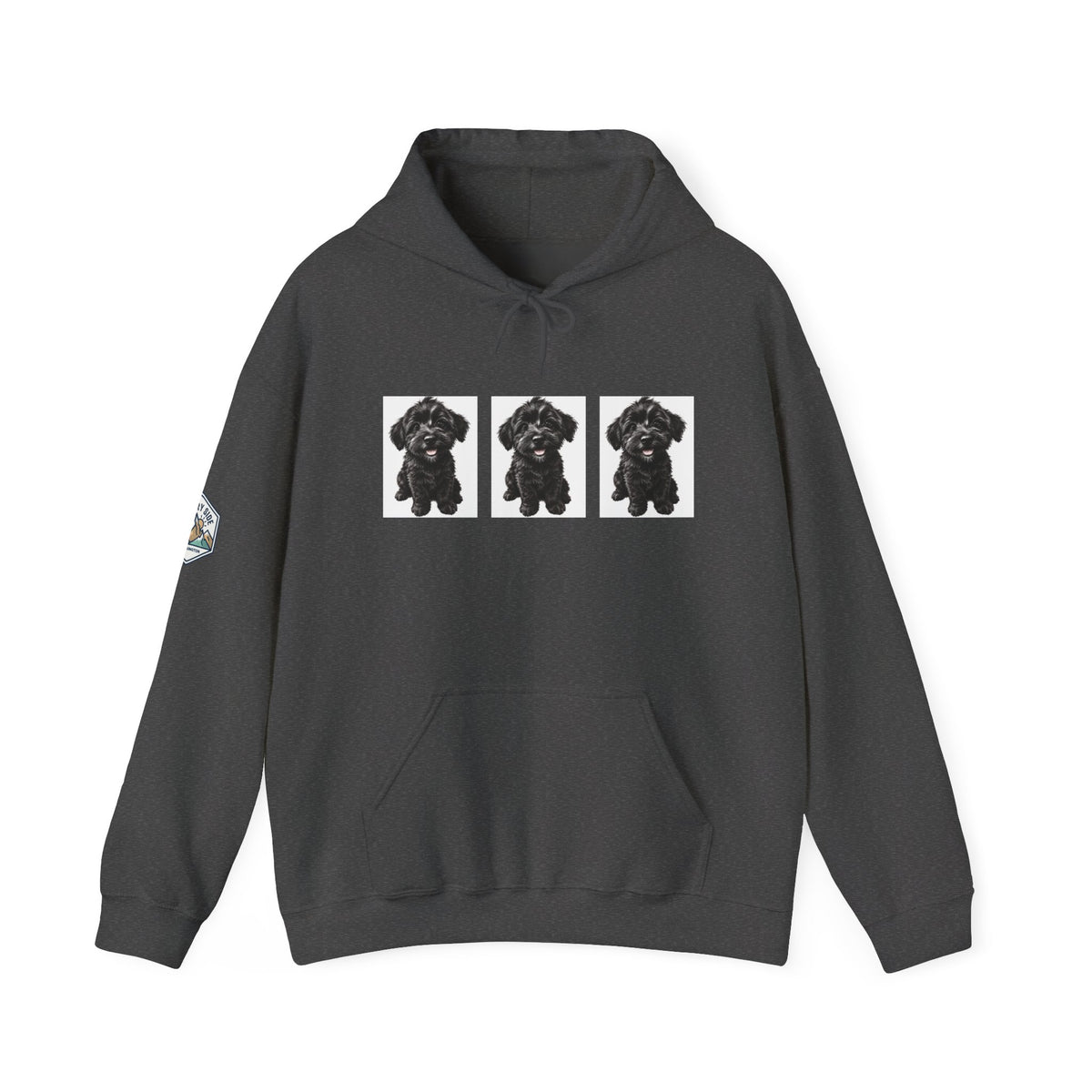 Three Black Schnoodle Puppy Graphic Hoodie