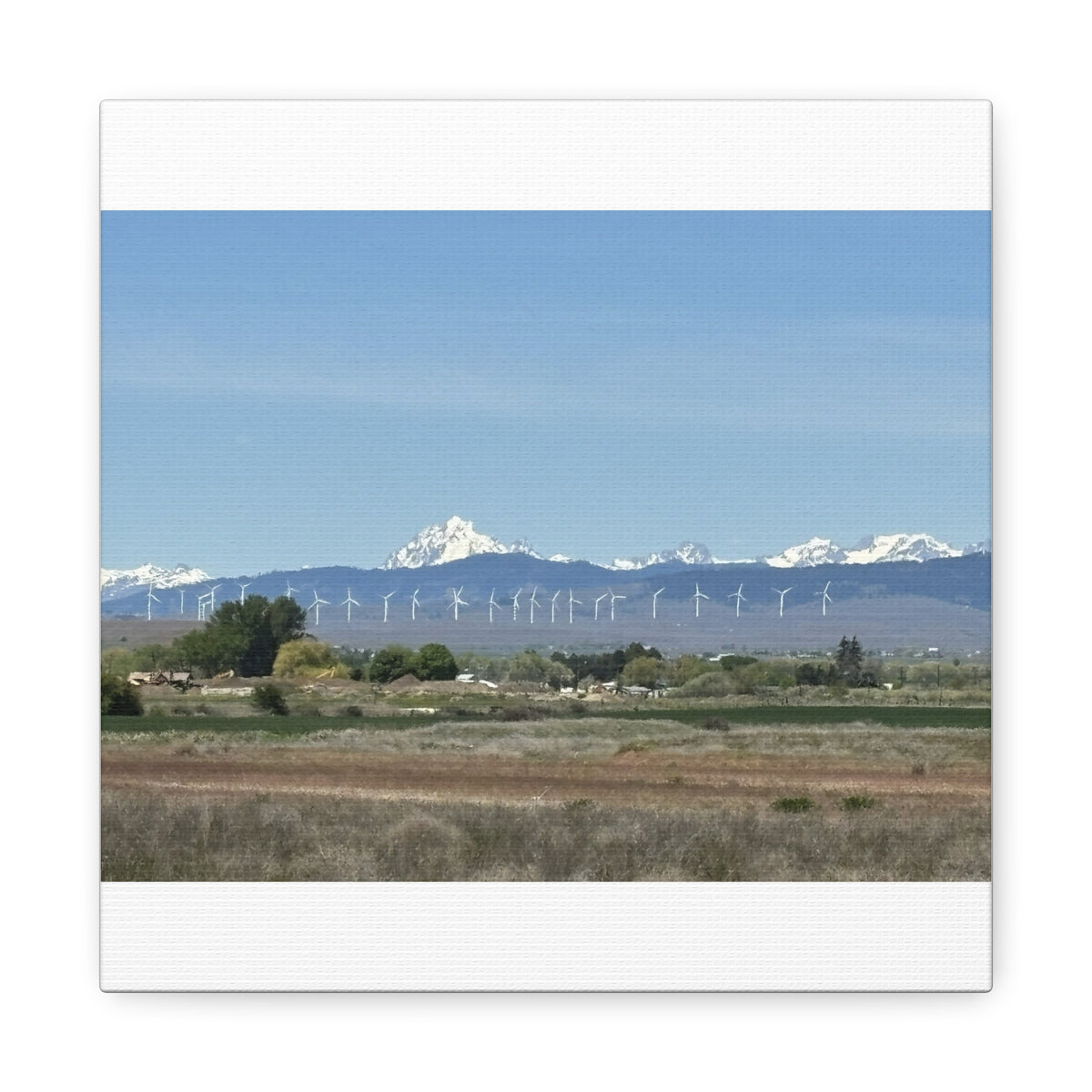 Décoration murale sur toile représentant la chaîne du mont Stuart et des éoliennes, vue depuis Ellensburg