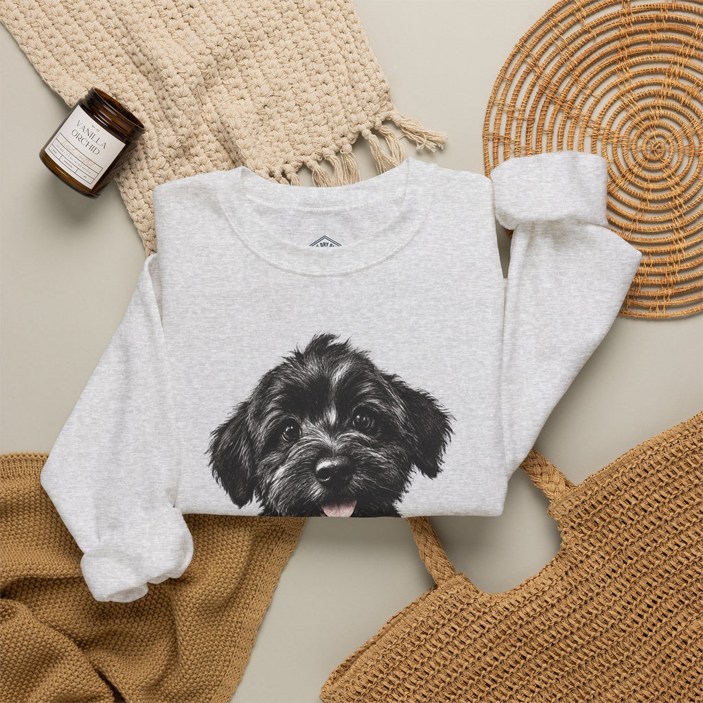 Cute Black Schnoodle Puppy Crewneck Sweatshirt