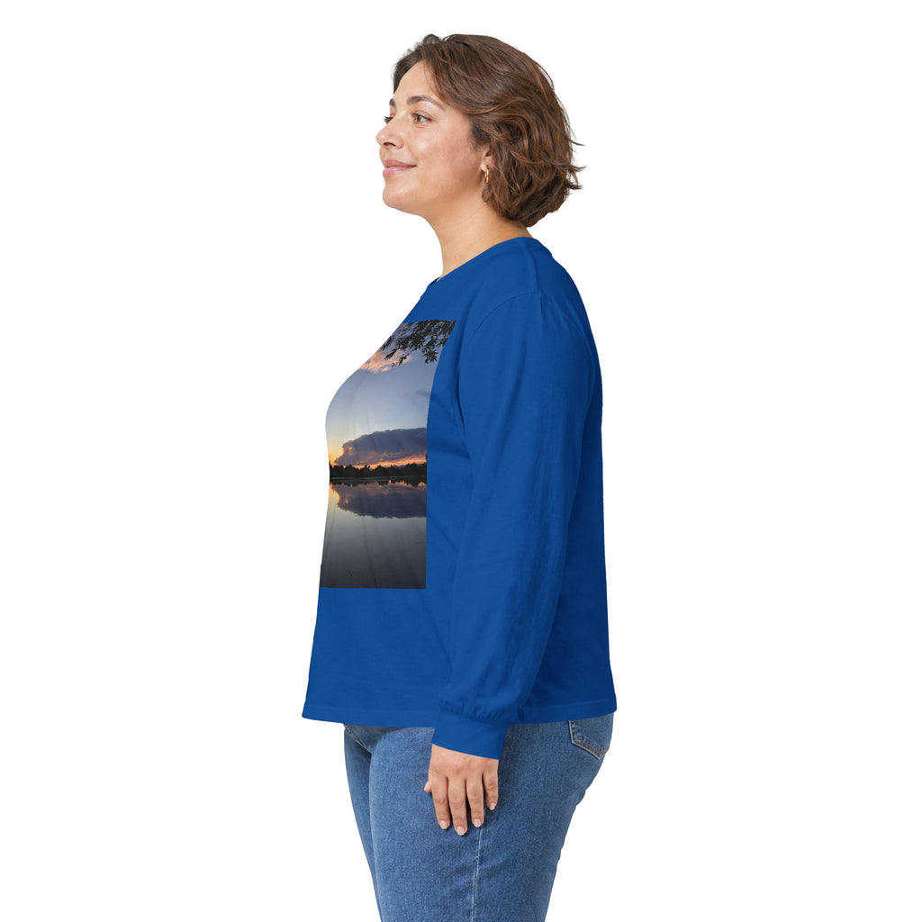 Ellensburg Sunset Fishing Pond Reflection Long Sleeve Tee