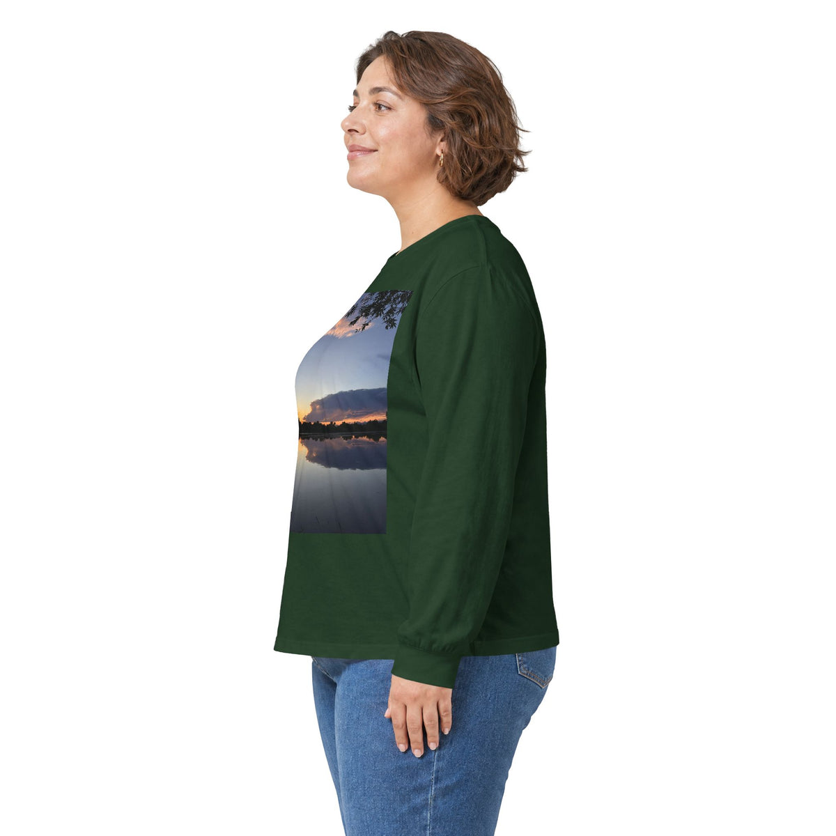 Ellensburg Sunset Fishing Pond Reflection Long Sleeve Tee