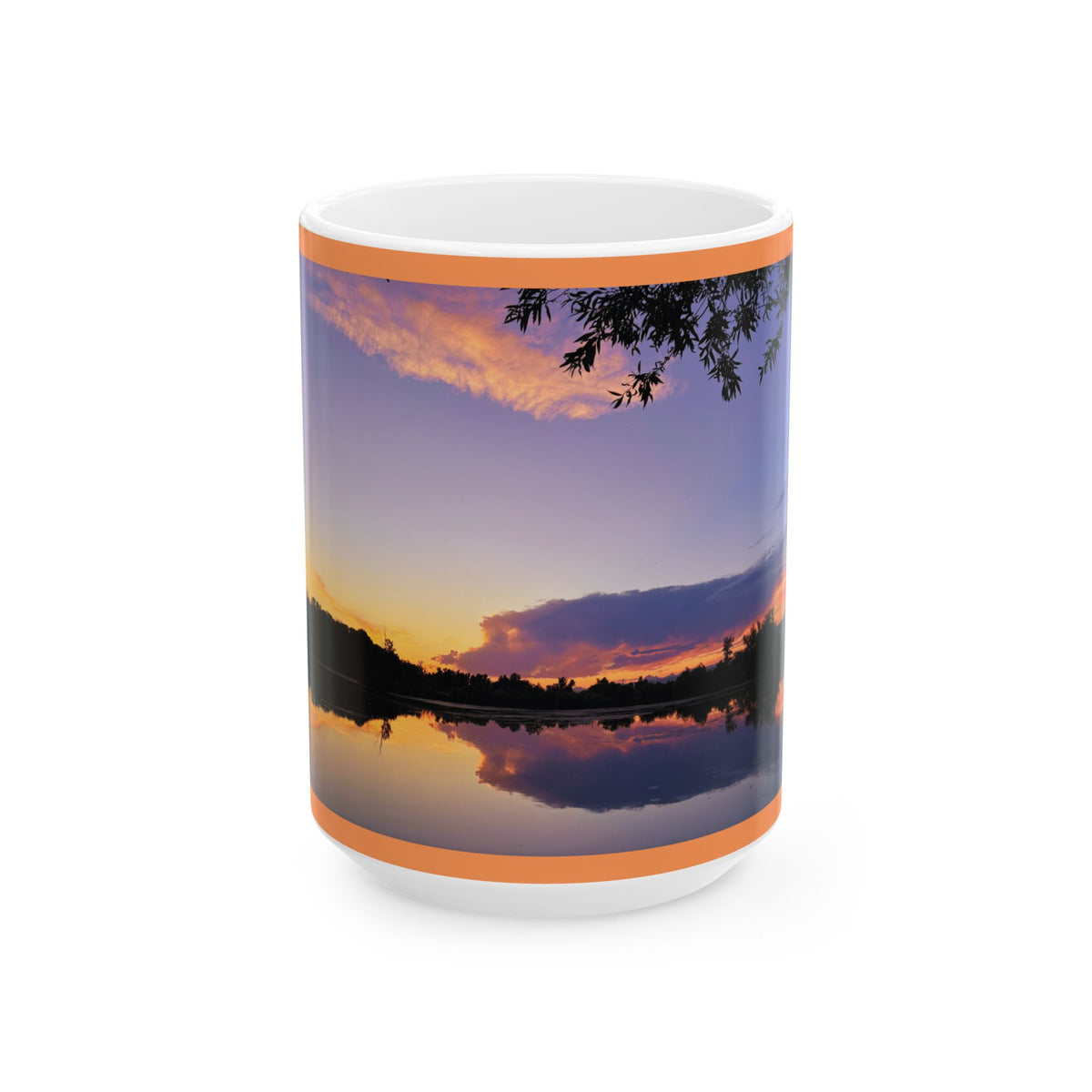Mug en céramique « Sunset Fishing Pond Reflection » d’Ellensburg Ringer Loop