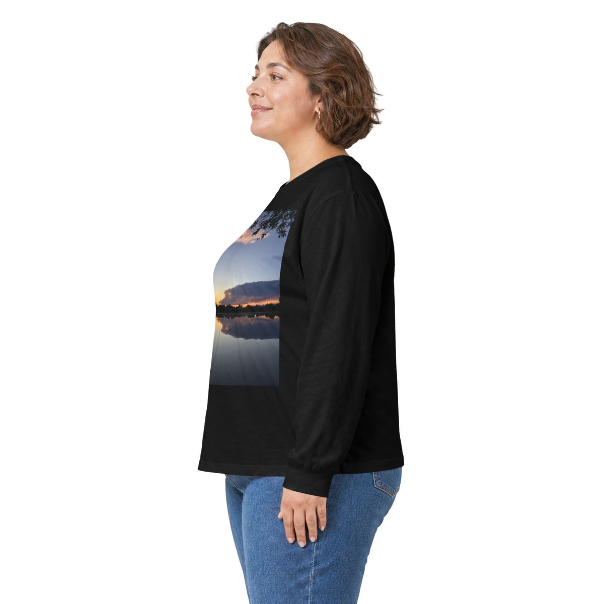 Ellensburg Sunset Fishing Pond Reflection Long Sleeve Tee
