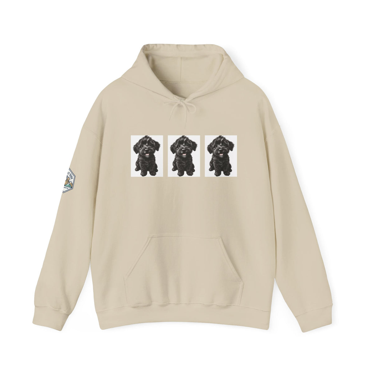 Three Black Schnoodle Puppy Graphic Hoodie