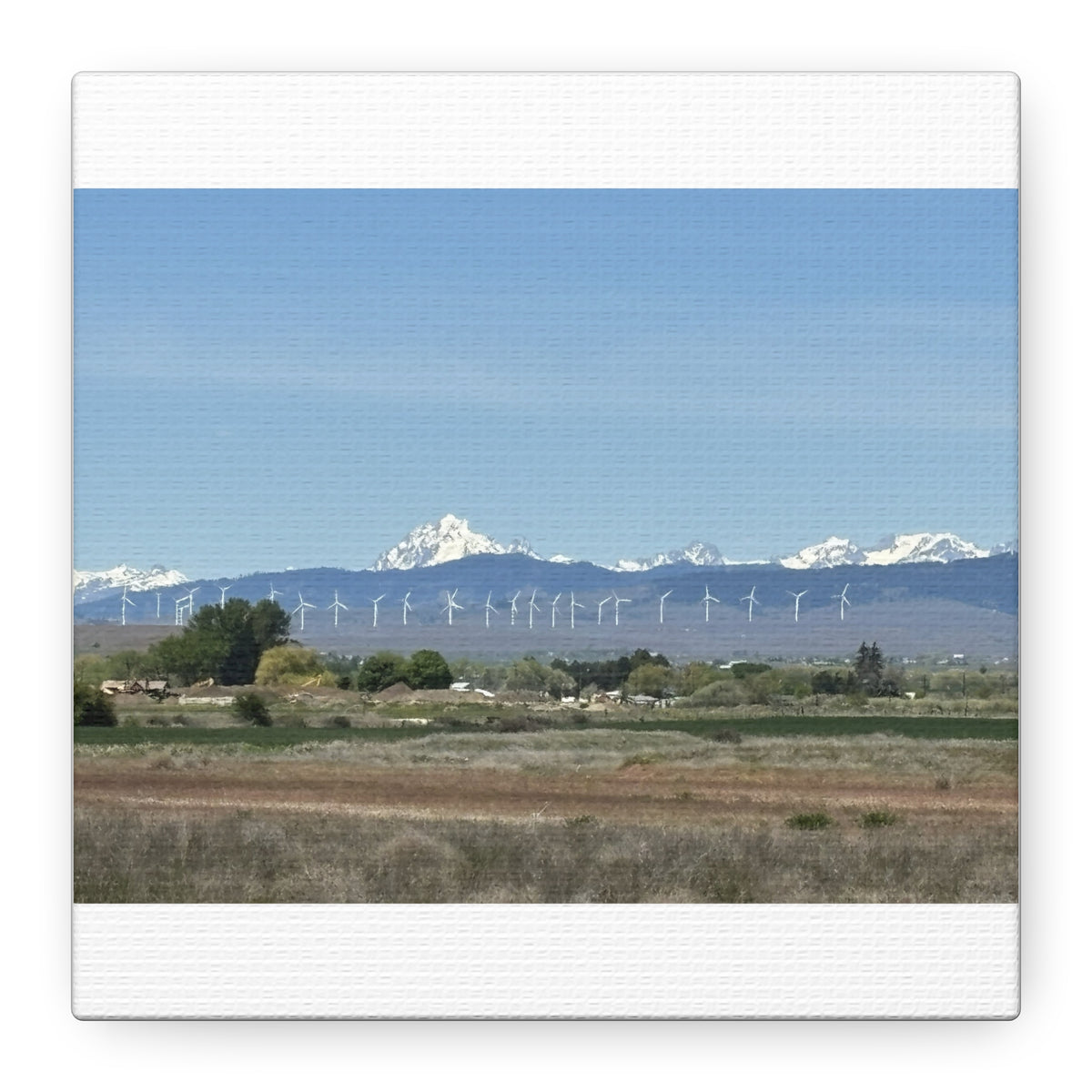 Décoration murale sur toile représentant la chaîne du mont Stuart et des éoliennes, vue depuis Ellensburg