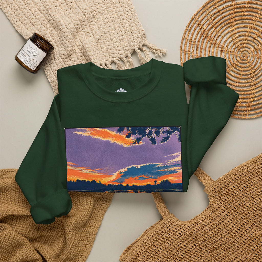 Retro Sunset Ellensburg Ringer Loop Crewneck Sweatshirt