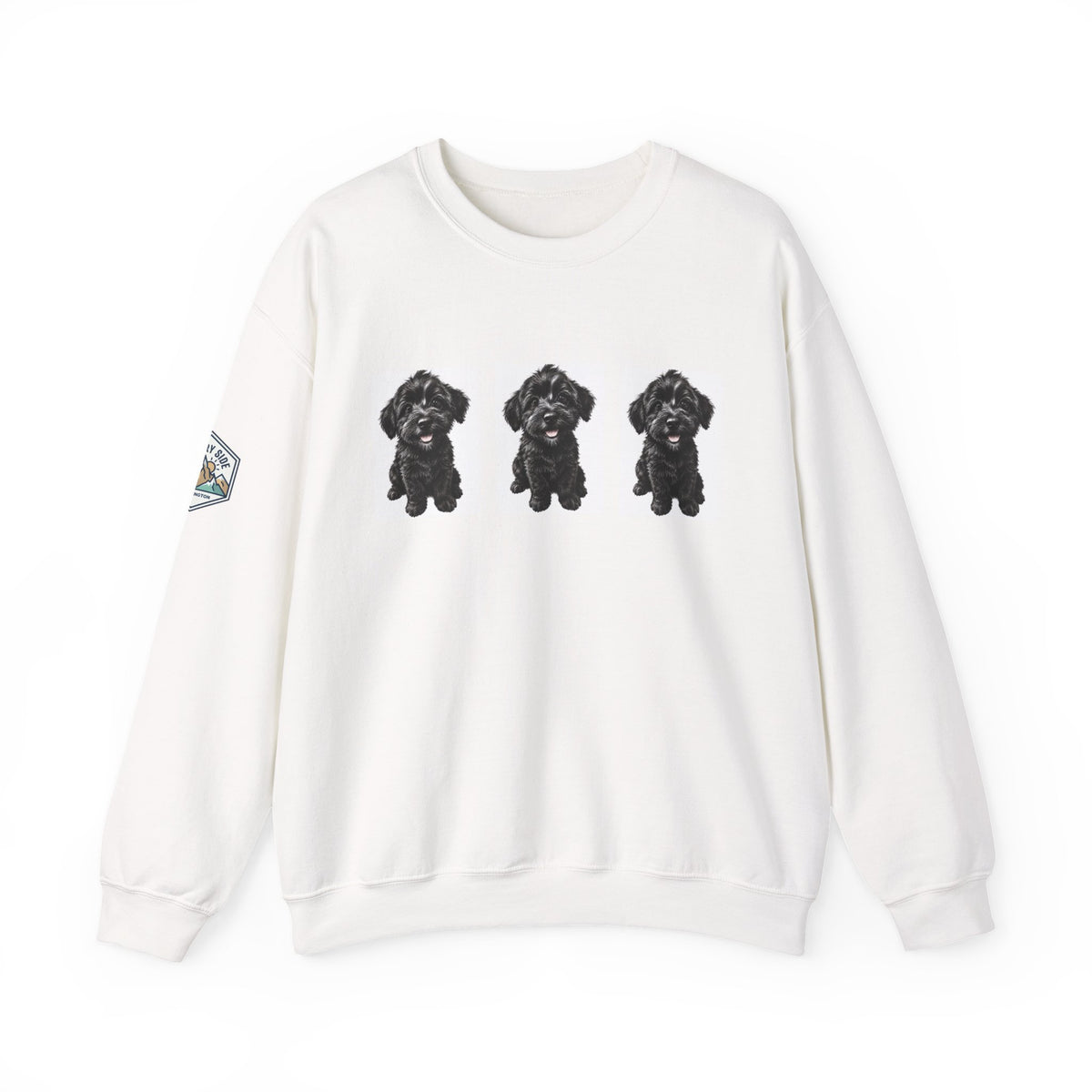 Three Black Schnoodle Puppy Graphic Crewneck Sweatshirt