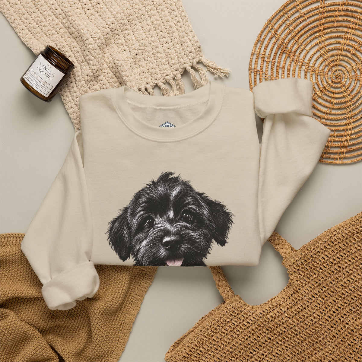 Cute Black Schnoodle Puppy Crewneck Sweatshirt