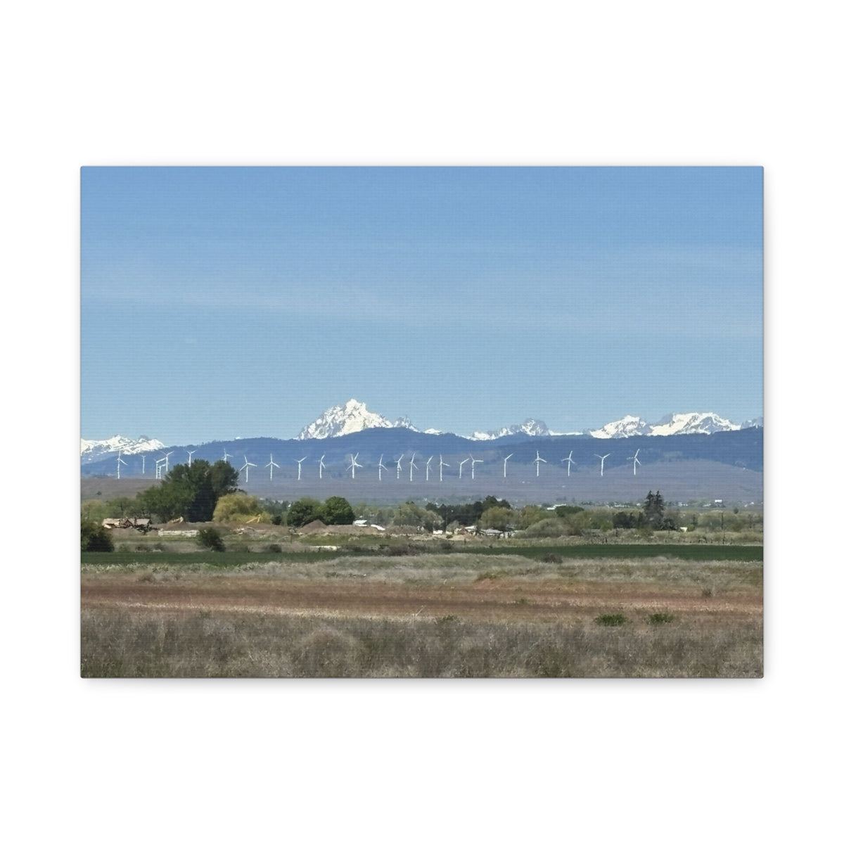 Décoration murale sur toile représentant la chaîne du mont Stuart et des éoliennes, vue depuis Ellensburg