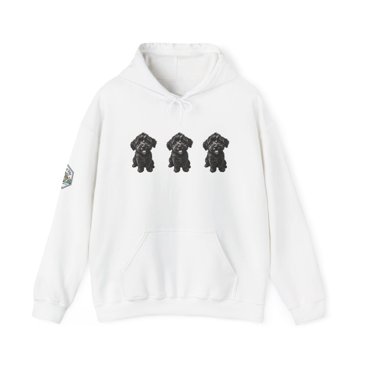 Three Black Schnoodle Puppy Graphic Hoodie