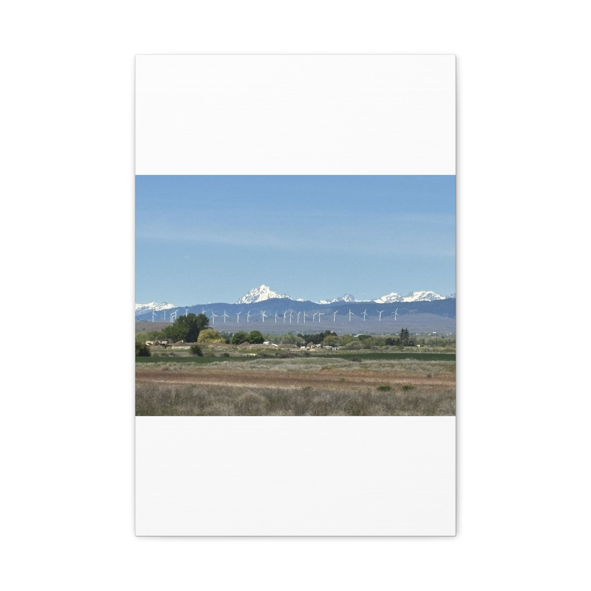 Décoration murale sur toile représentant la chaîne du mont Stuart et des éoliennes, vue depuis Ellensburg