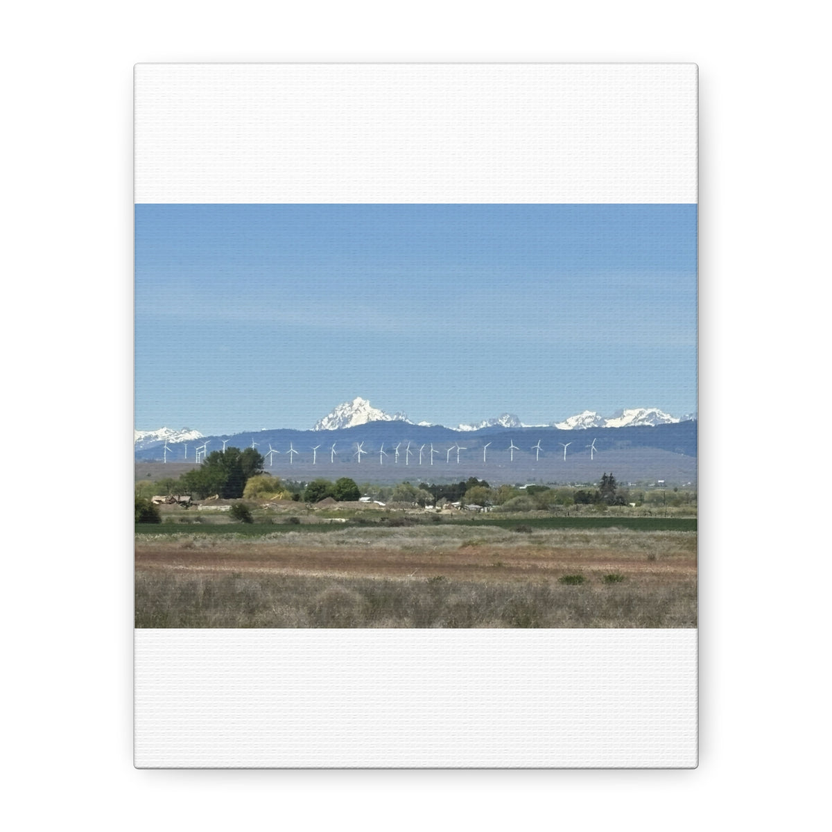 Décoration murale sur toile représentant la chaîne du mont Stuart et des éoliennes, vue depuis Ellensburg