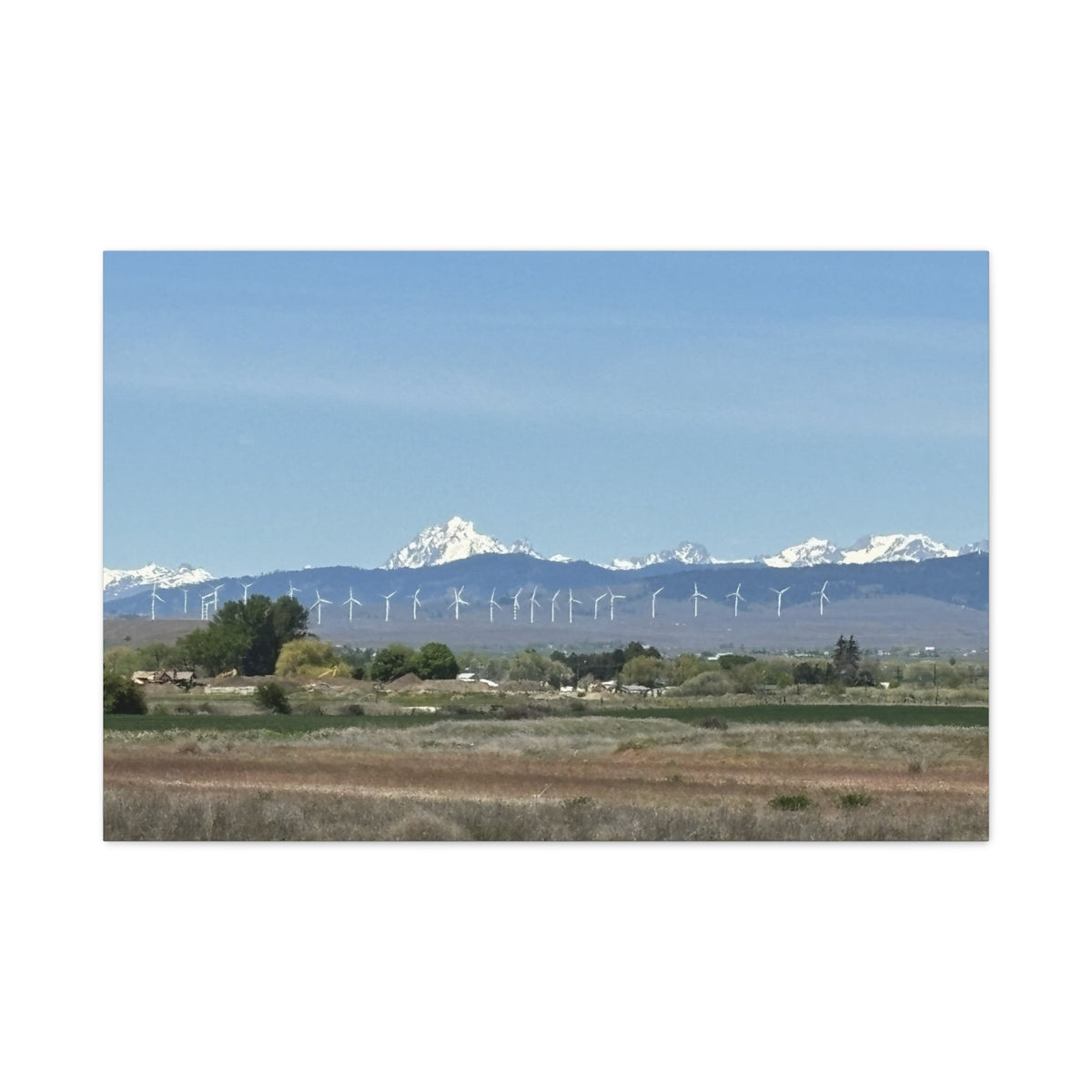 Décoration murale sur toile représentant la chaîne du mont Stuart et des éoliennes, vue depuis Ellensburg