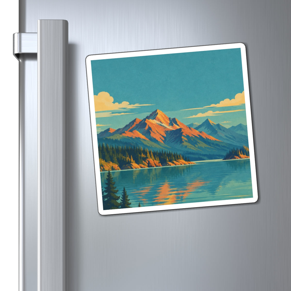 Lake Chelan inspired Mountains and Lake Landscape Magnet