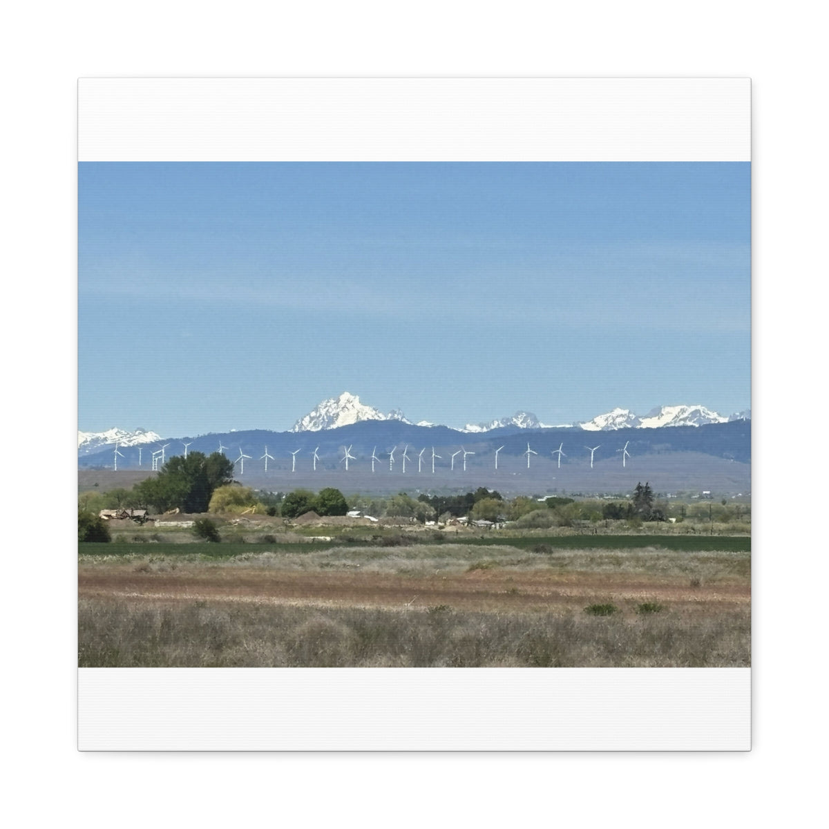 Décoration murale sur toile représentant la chaîne du mont Stuart et des éoliennes, vue depuis Ellensburg