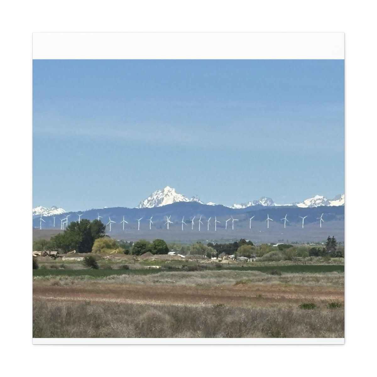 Décoration murale sur toile représentant la chaîne du mont Stuart et des éoliennes, vue depuis Ellensburg