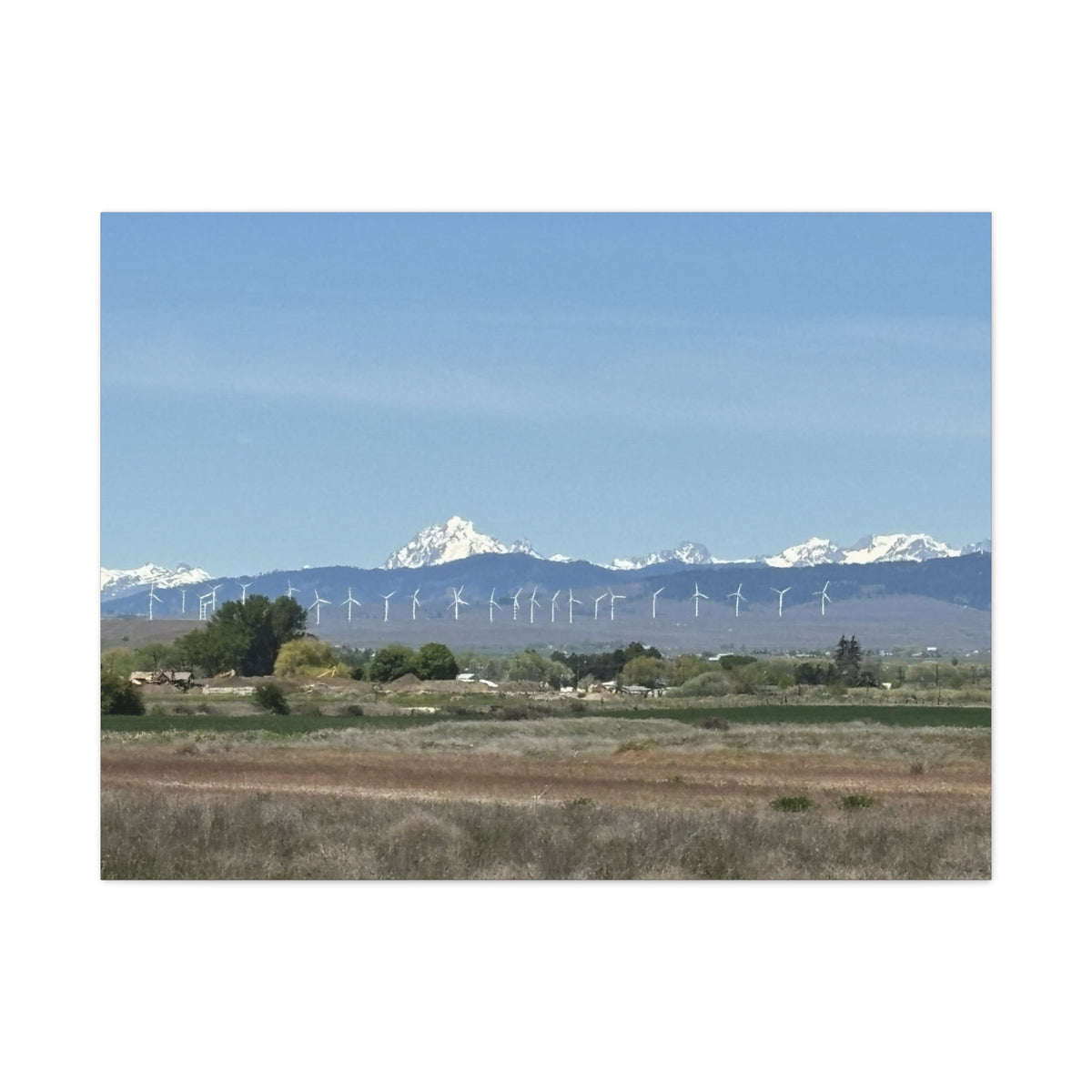 Décoration murale sur toile représentant la chaîne du mont Stuart et des éoliennes, vue depuis Ellensburg