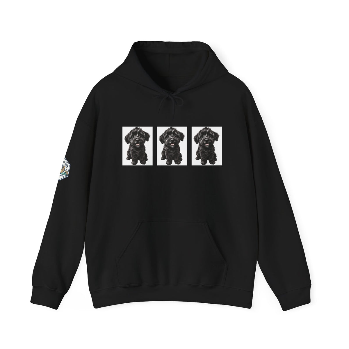 Three Black Schnoodle Puppy Graphic Hoodie